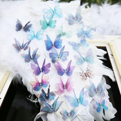 10piece Transparent double-layer tulle fantasy simulation color butterfly hairpin headdress clothing diy accessories