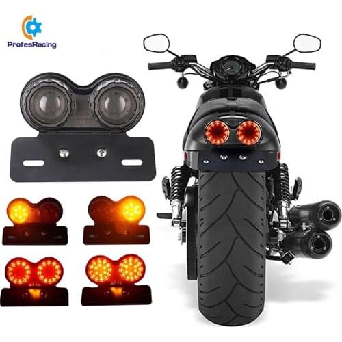 12V Universal Motorcycle Signal Lights Twin Dual Motorbike Taillight Rear Lamp LED Integrated Tail Light Twin Light License Plat