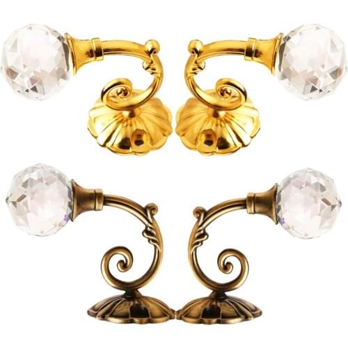 1Pair Crystal Ball Curtain Tie Back Hooks Sliver/Gold Metal Curtain Hanger Wall Mounted European Curtain Buckle Decor Accessorie