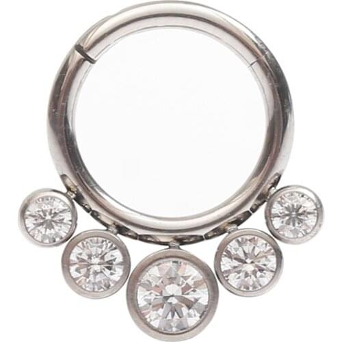 ASTM F136 Titanium 5Stones Hinged Segment Nose Ring Clicker Body Piercing Jewelry