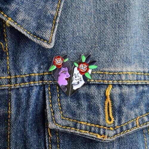 Broken heart Best Friends Pins "LOVERS" PIN Flower on head Brooch Valentines Day Gifts For Lovers