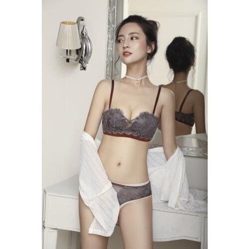 Sexy Light Soft Breathable Low Chest Bras Lace Lingerie Woman Elegant Refreshing Seamless No Rim Small Breast Gather Brassiere