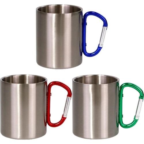 New 300ml DIY Stainless Steel Travel Mug with Carabiner Handle Cup for Outdoor Sport