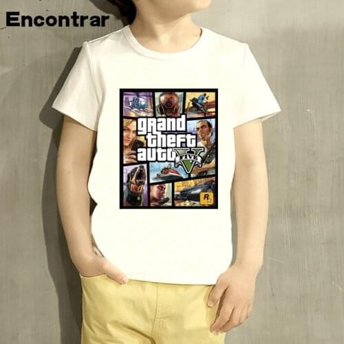 Kids GTA Street Fight Long With GTA 5 Cartoon Design T Shirt Baby Boys/Girl Short Sleeve Tops Children Cute T-Shirt,HKP2180