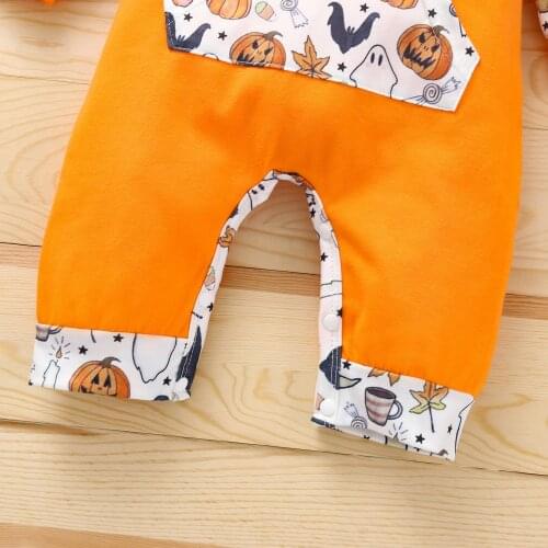 2021 Lovely Baby Halloween Jumpsuit, Dots/Pumpkin Hooded Long Sleeves Romper with Buttons for Toddler Girls, Boys, 0-12 Months