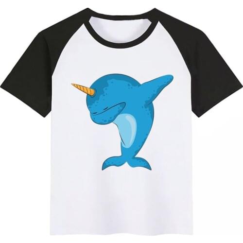 Dabbing Narwhal Baby Boy Clothes Baby Funny Cartoon Print T-shirt Kids Summer O-Neck Tops Boys & Girls Tshirt Baby Clothes