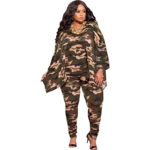 Long-Sleeved T-Shirt + Casual Feet Trousers Sexy Two Piece Set African Womens Clothing Fashion Tie-Dye Camouflage Loose Fat Suit
