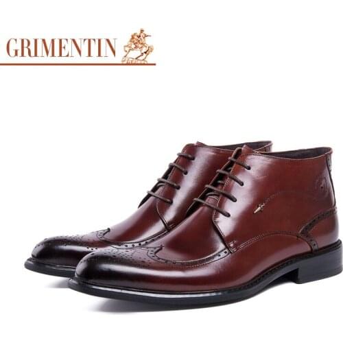 Grimentin british style vintage men boots genuine leather black Italy male ankle boots men shoes for wedding SH189