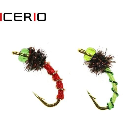 ICERIO 8PCS Midge Nymph Hegene Flies Trout Fishing Fly Lures #14