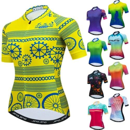 JPOJPO Pro Team Yellow Bike Jersey Women Summer Cycling Jersey Shirt Mountain Bicycle Clothing Road Cycle Wear Maillot Ciclismo