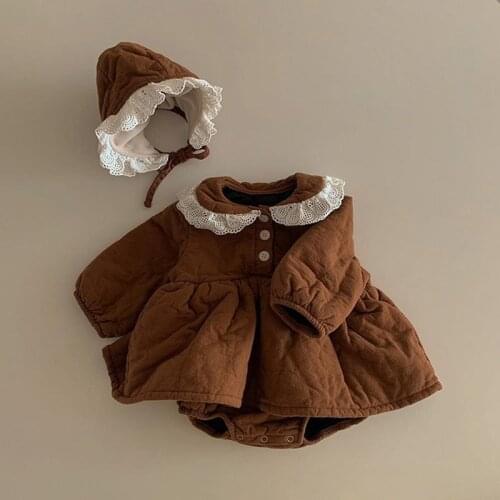 MILANCEL 2020 Winter New Baby Girls Clothes Lace Toddler Girls One Piece Thicken Warm Girls Bodysuit Free Hat