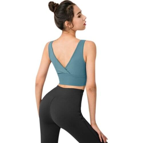 Crop Top Women Sports Bra Push-up Deep V Sexy Beauty Back Shockproof Breathable Gym Bodybuilding Workout Fitness Tank Top