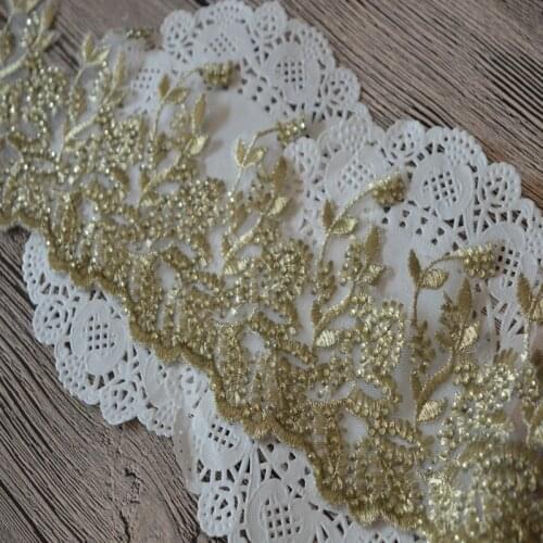 11cm width(1yard/lot)gold hotfix rhinestone Embroidery lace trim for garments and wedding decoration17102204