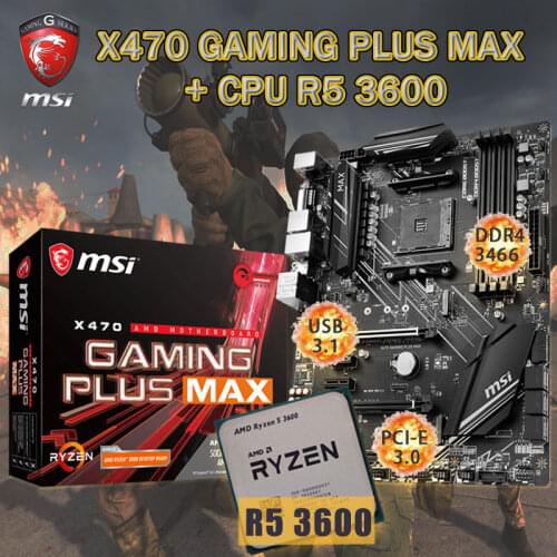 AM4 MSI X470 GAMING PLUS MAX Motherboard + CPU AMD Ryzen 5 3600 Set DDR4 64Gb 3466MHz M.2 PCI-E 3.0 Placa-mãe Desktop AMD X470
