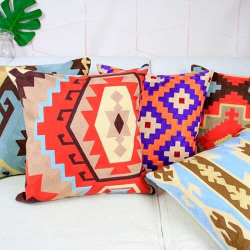 Aztec Style Embroidery Cushion Cover Geometric Navajo Pillow Case with Embroidered For Sofa Seat Simple Home Decor 45*45cm
