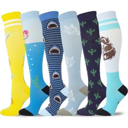 Novelty Cartoon Compression Socks Men Women Cactus Butterfly Mermaid Shark Happy Funny Varicose Vein Nursing Compression Socks