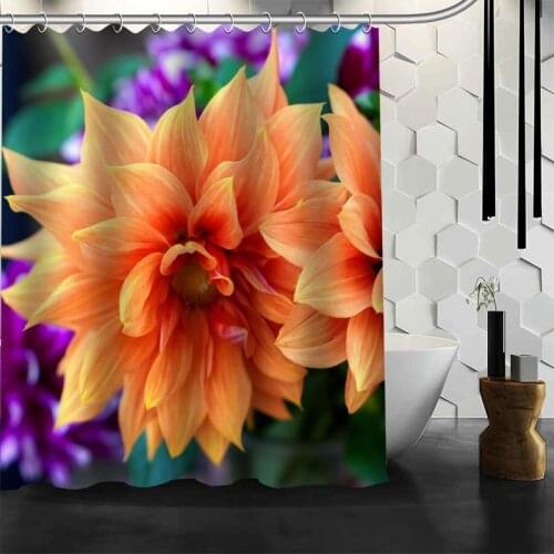 New Arrival Dahlias Flower Shower Curtain Polyester Fabric High Defintion Print Bathroom Curtain Waterproof 12 Hook Bath Curtain