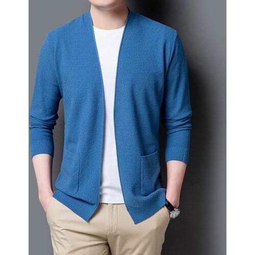 Autumn New Cardigan Men Clothing Fashion 2021 Solid Color Korean Sweater Men Front Pocket Loose Casual Mens Cardigan 4Color 4XL