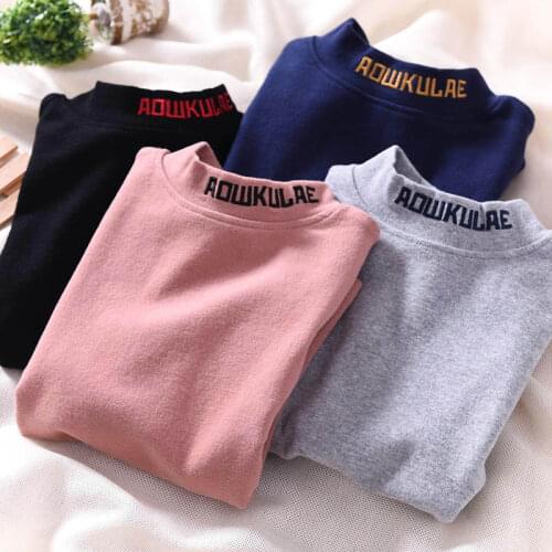 Half-high Collar Boys Bottoming Shirt Autumn Winter Letter Embroidery Children Shirt Cotton Long-sleeved Boys T-shirt 4-13T