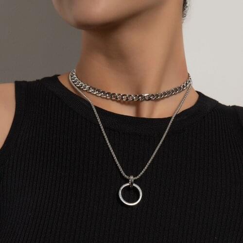 Double Circles Pendants Necklace for Women Punk Style Clavicle Chain Female 2021 Fashion Jewelry Layered Necklaces Simple New