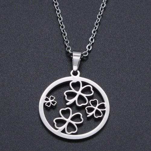 Clowers Round Stainless Steel Charm Necklace for Women Wholesale Fashion Jewelry Necklaces Dropshipping Accept OEM Order