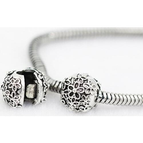 Charm bracelet DIY jewelry accessories alloy Tibetan silver positioning buckle bracelet ancient silver flower beads snap skid
