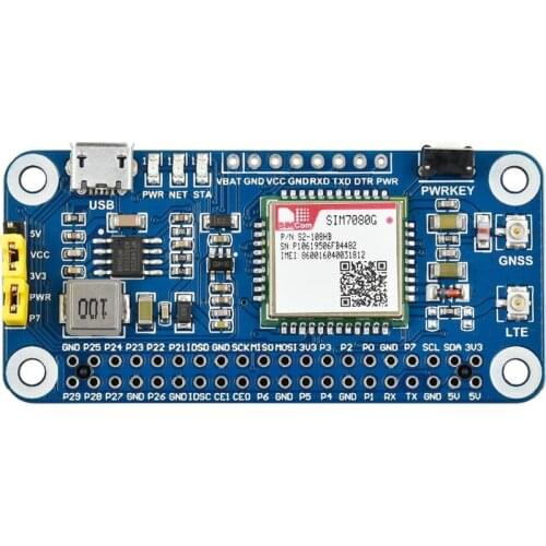 Waveshare NB-IoT/Cat-M(eMTC)/GNSS HAT for Raspberry Pi, Based on SIM7080G, Globally Applicable