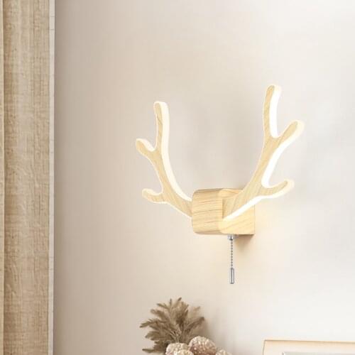 Indoor 8W LED Wall Mount Light Fixtures Antlers Shape Pull Switch Lamp Bedroom