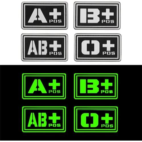 Glowing 3D PVC A+ B+ AB+ O+ Positive A- B- AB- O- Negative Blood Type Group Patch Stickers Sewing Decals Military Badges Rubber