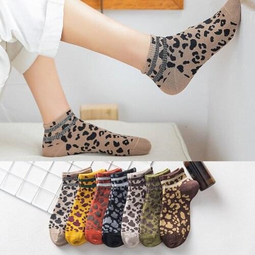 Women Cotton Socks Cute Sock Female Casual Boat 3D Leopard Harajuku Invisible Funny Girl Ankle Sock #F