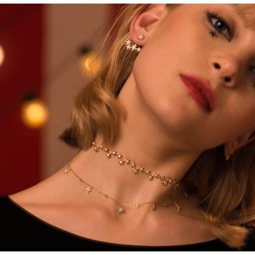 SLJELY Brand Design 925 Sterling Silver Fantasy Star Choker Satin Laced Short Necklace Women Fahion Party Jewelry Accessories