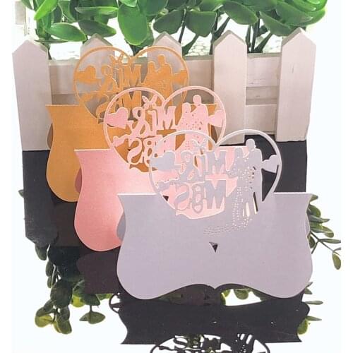 10Colors 50pcs MR & MRS Love Heart Laser Cut Wedding Party Table Name Place Card Favor Message Setting Card Event Party Supplies