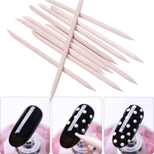 100Pcs Wooden Cuticle Pusher Remover Nail Art Design Orange Wood Sticks Rhinestones Dotting Removal Manicure Pedicure Care Tools