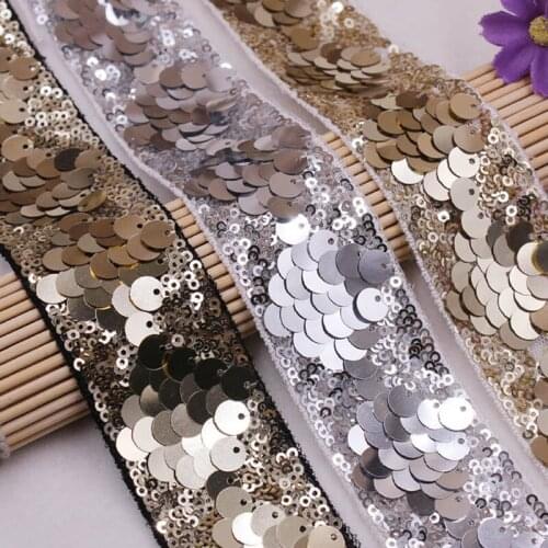14Yards Gold Silver Sequin Ribbon Trim Fabric For DIY Latin Dance Dress Costume Decoration Sewing Paillette Black Mesh Net Lace