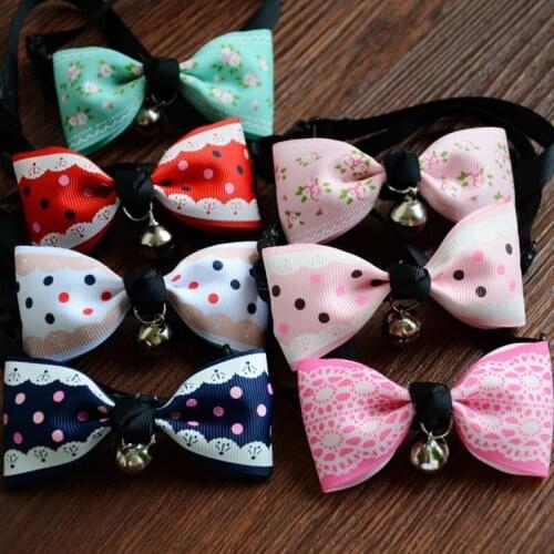 15 Colour Newest Adjustable Small Pet Dog Accessories Cute Bow Bells Puppy Cat Tie Necktie Pet Grooming Collars