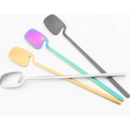 2Pcs Matte Colorful Ice Cream Scoop 304 Stainless Steel Cutlery Long Spoon Coffee Spoon Dinnerware Flatware Kitchen Accessories