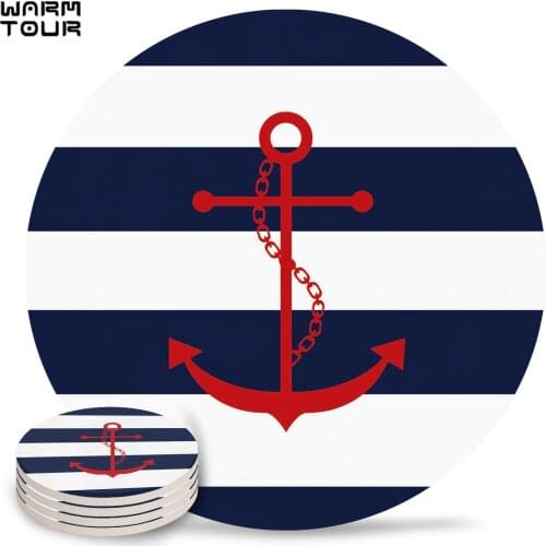 4/6/8 PCS Blue White Stripes Anchor Placemat Ceramic Drink Coasters Table Decoration Kitchen Accessories Absorbent Moisture
