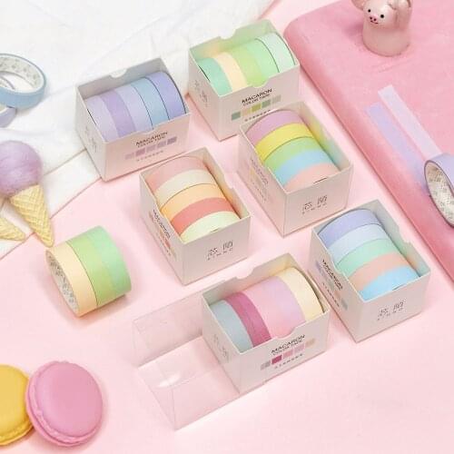 5pcs/box Cute Macaron Single Colorful Washi Tapes Diary DIY Handbook Decoration Masking Tapes Student Stationery