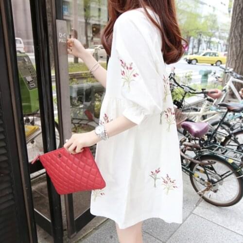 A36 2018 new maternity dress version of cotton and linen embroidered medium and long short sleeved loose doll skirt