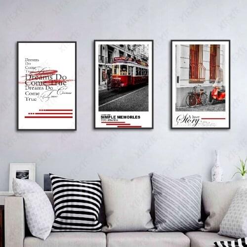 Abstract Bright Red Graffiti Train Bicycle Electric Vehicle Posters and Prints Wall Art Canvas Painting Living Room Decoration