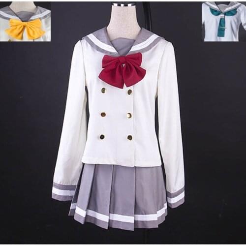 Anime Love Live! Sunshine!! Aqours Cute Sailor Suit Cosplay Costum Autumn School Uniform Gilr Dress 3 ties