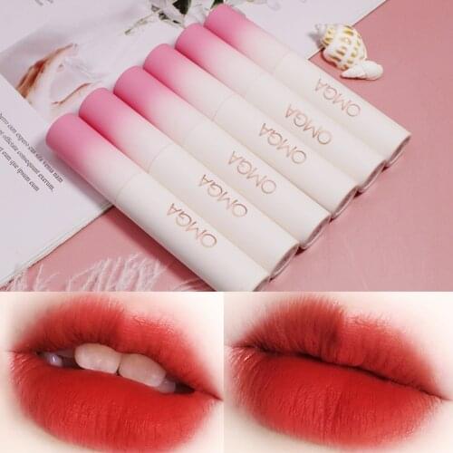 OMGA velvet matte lip glaze heart brush peach appearance long lasting waterproof coffee brown orange pink lip gloss AC325