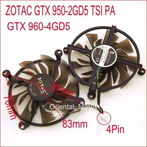 Free Shipping 2pcs/lot Cooler Fan 12V 83mm 4Pin For ZOTAC GTX 950-2GD5 TSI PA GTX 960-4GD5 HB Graphics Card Cooling Fan