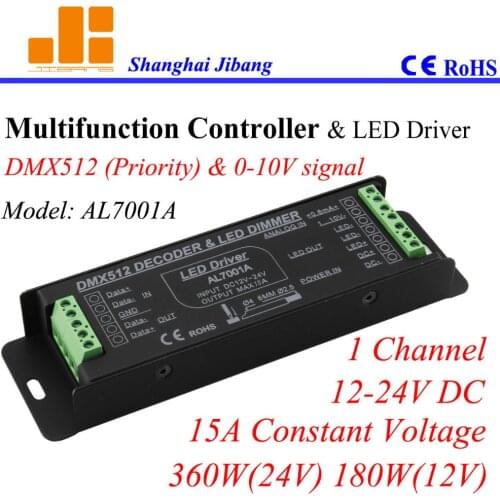 Free Shipping Multiple signal control led drivers, DMX & 0-10V dimmable, 1channel/12V-24V/15A /380W pn:AL7001A