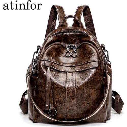 Atinfor Brand Anti Theft Vintage Women Small Backpack Soft Leather Purse Casual Shoulder Bag for Ladies