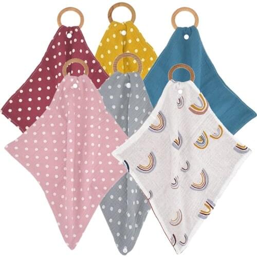 Baby Bibs Baby Saliva Towel Towel Burp Cloth With Wooden Teether Ring For Newborn Pacifier Cloth Muslin Bibs Baby Accessories