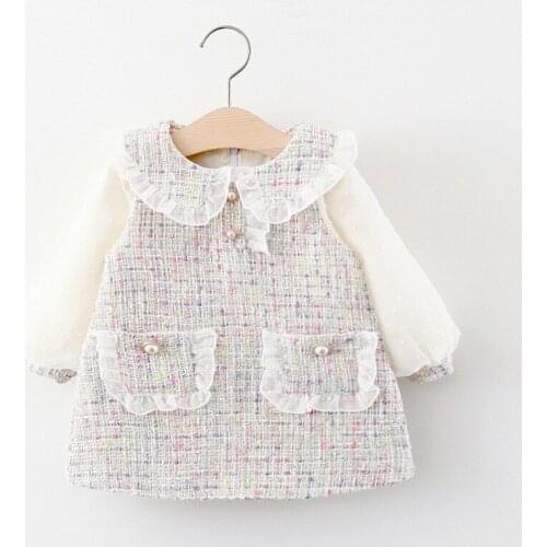 Infant Baby Girls Kids Long Sleeve Sweet Princess Dresses Peter pan Collar A-Line Little Fragrance Dresses Party Dress