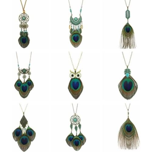 Elegant Peacock Feather Pendant Long Gold Plated Chain Tassel Necklaces For Women Accessory Bohemia Costumes Jewelry Bijoux