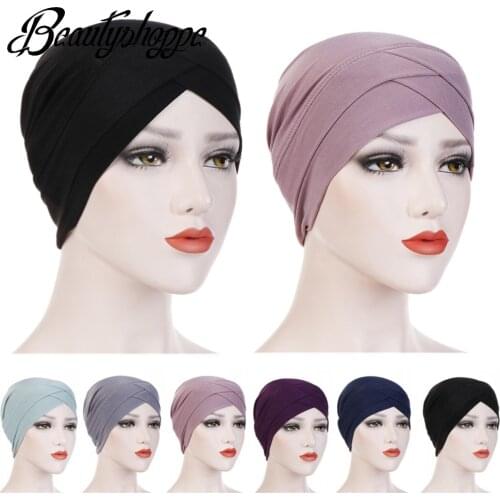 Women Muslim Hijab Scarf Inner Turban Caps Islamic Cross Headband Turban Headwrap Hairband Muslim Headscarf Hair Accessories