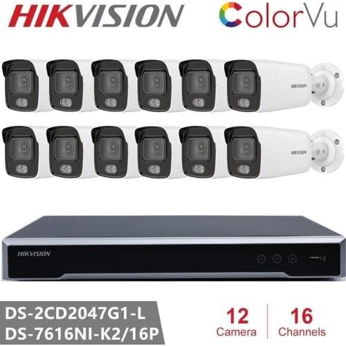 Hikvision 12 cameras Kit IP Camera Kits Security Camera 4MP ColorVu Bullet Network Camera 16CH NVR 16POE